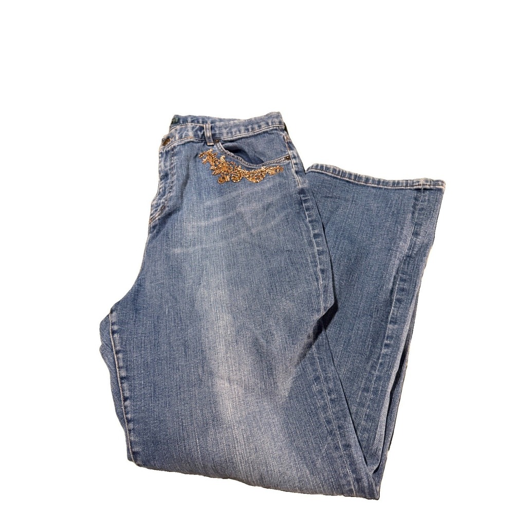 Vtg Lauren Jeans Co. Ralph Lauren 16W Bootcut Jeans Gold Embroidered Sequin Y2K